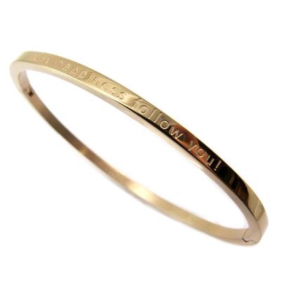 [P4855] - Steel Bracelet 'Messages' (May Happiness Follow You!) Pink Gold Pink - 3 Mm