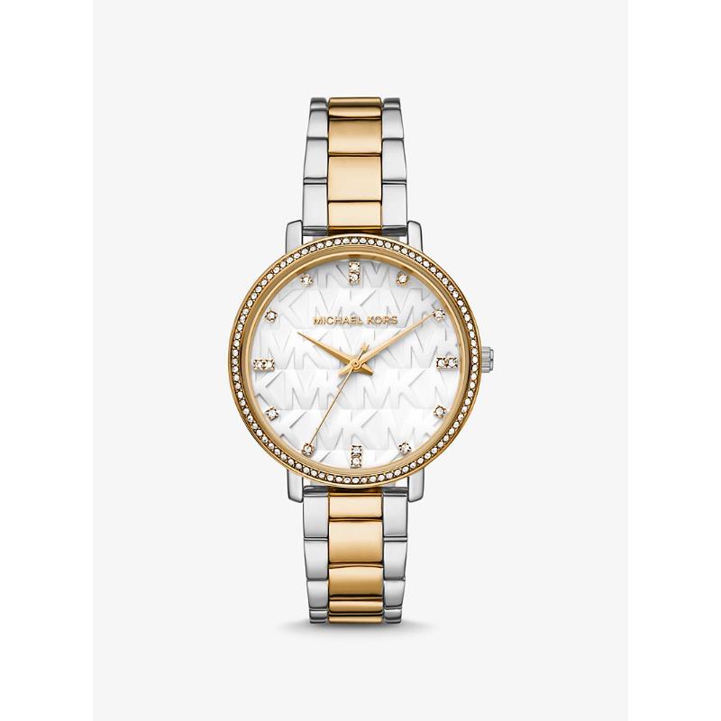 

Двухцветные часы Michael Kors Pyper с логотипом и паве MK4595 серебряный