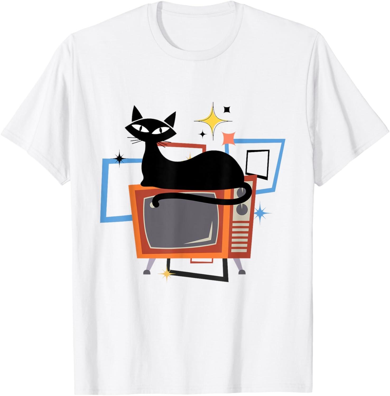 Retro Atomic Age Mid-Century Cat Vintage TVModern T-Shirt XXL