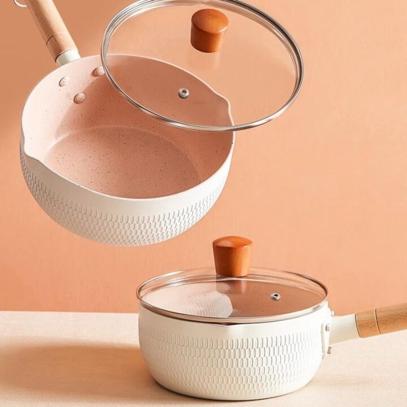 Non-Stick Saucepan with Lid Cooking Pot with Pour Spout & Wooden Handle Sauce Pan Stick Proof for Induction Cooker Gas Stove