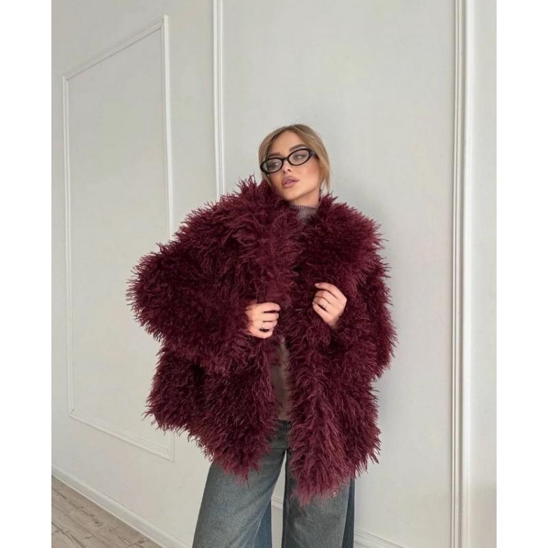 

Меховая куртка из искусственного меха с большим лацканом, короткая, модная, из лисьего меха, пушистая, плюшевая, женская одежда XXXXL бордовый