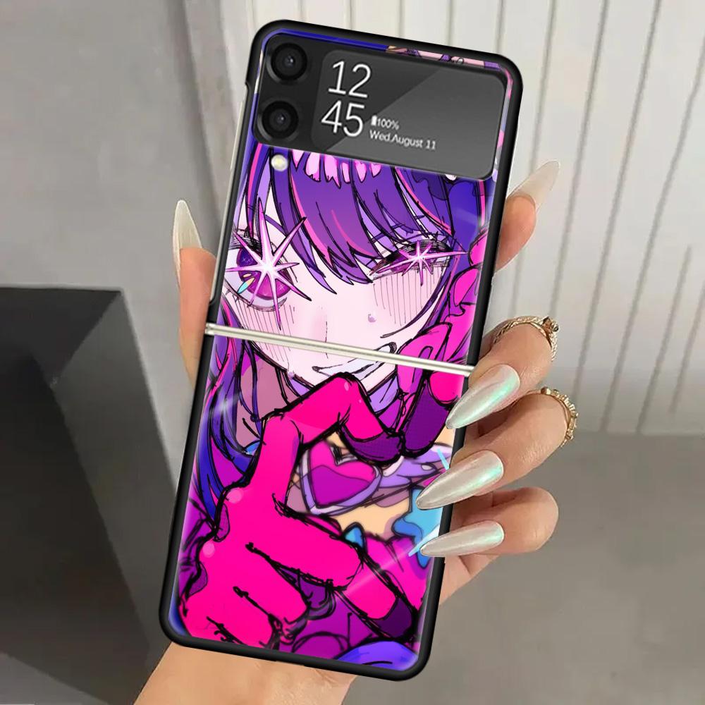 Japan Anime Oshi No Ko Hard PC Phone Case For Samsung Galaxy Z Flip 7 6 5 4 3 Black ZFlip7 ZFlip6 Flip5 Flip4 Flip3 5G Print Cov