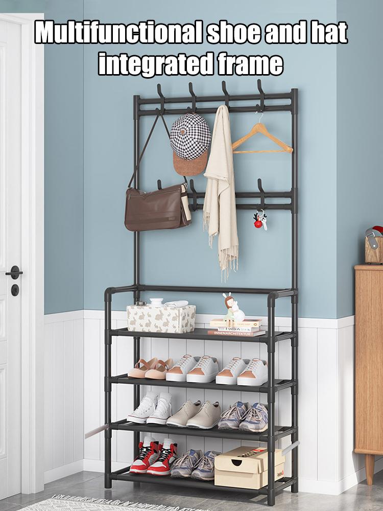 Shoemaker Organizer Bedroom Floor Mounted Clothes Hanger Multifunctional Assembly Coat And Hat Rack Household Door Four Layer Sh