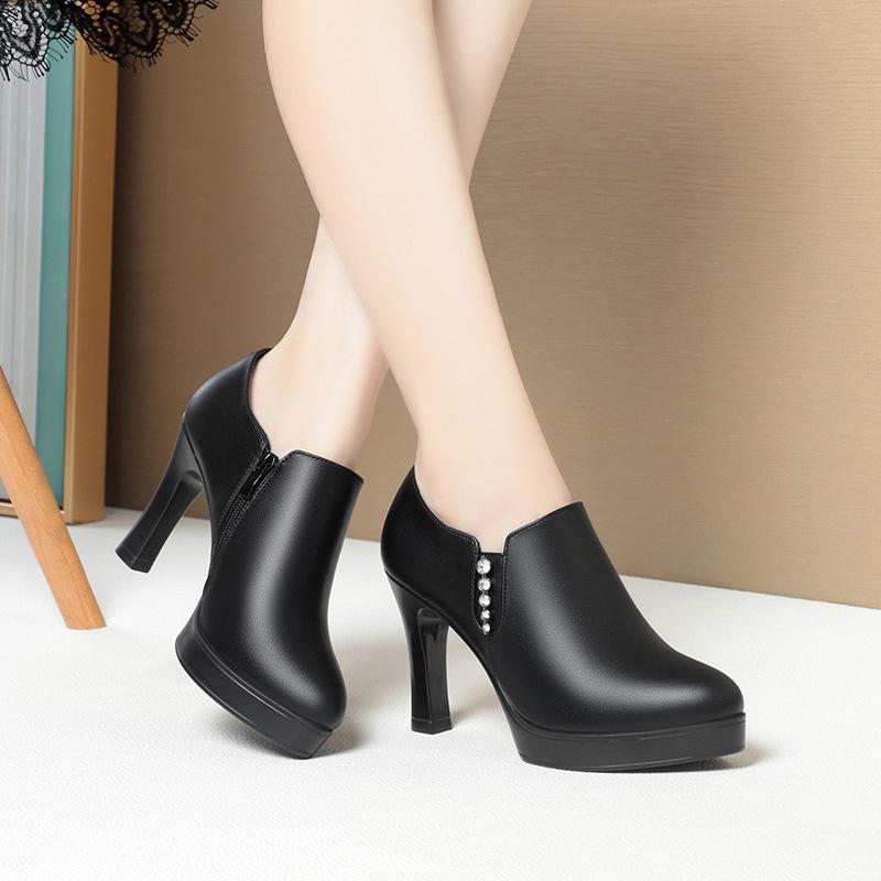 

Мягкая кожаная водонепроницаемая платформа с высоким каблуком, элегантные женские туфли с глубоким носком, модные женские туфли для подиума из кожи 38