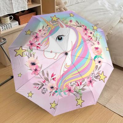 1PC Unicorn Flowers Umbrella-8-Rib Reinforced, Automatic Open, Lightweight & Durable, Cute Fashion Accessory for Outdoor, Beach or Casual Use, Beach U