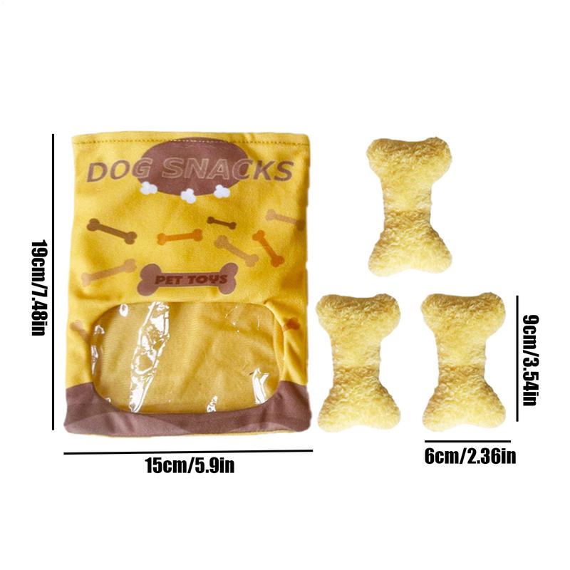 Bone Plush Dog Toys with Squeakers Soft Stuffed Dog Bone Snacks Bag Plush Squeaky Toy Interactive Cute Cognitive Training Treat