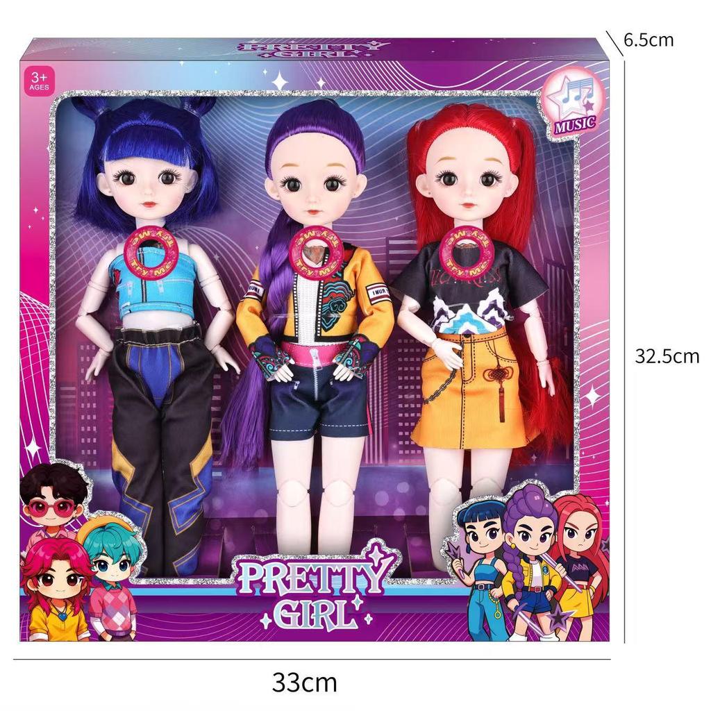 Poupée K-POP Chasseuse de Démons 12 Pouces avec 15 Articulations et Yeux 3D Thème Musical