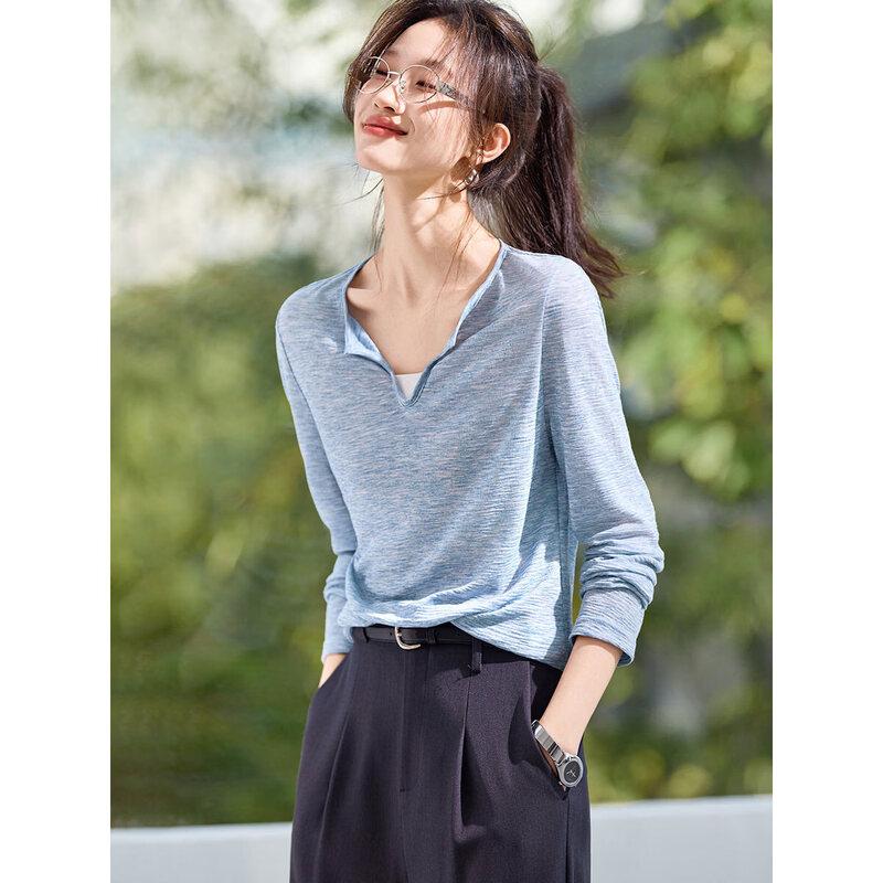 Mohan Yimei Retro Jacquard V-Neck Faux Two-Piece T-Shirt M