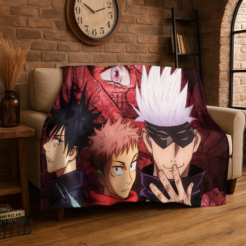 

Cartoon Jujutsu Kaisen Anime Itadori Yuj Flannel Blanket Soft Warm Throw Blanket for Bedroom Living Room Bed Travel Picnic Kid 75x90cm