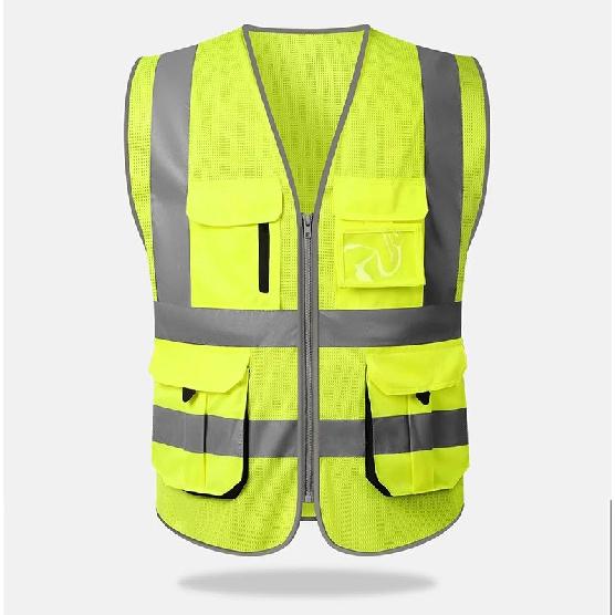 High Visibility Mesh Safety Reflective Vest with Pockets and Zipper Meets ANSI/ISEA Standards