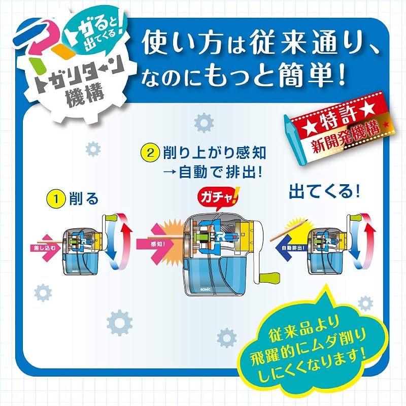 Sonic Pencil Sharpener, Togari-Turn, Manual, Transparent, EK-4297-T