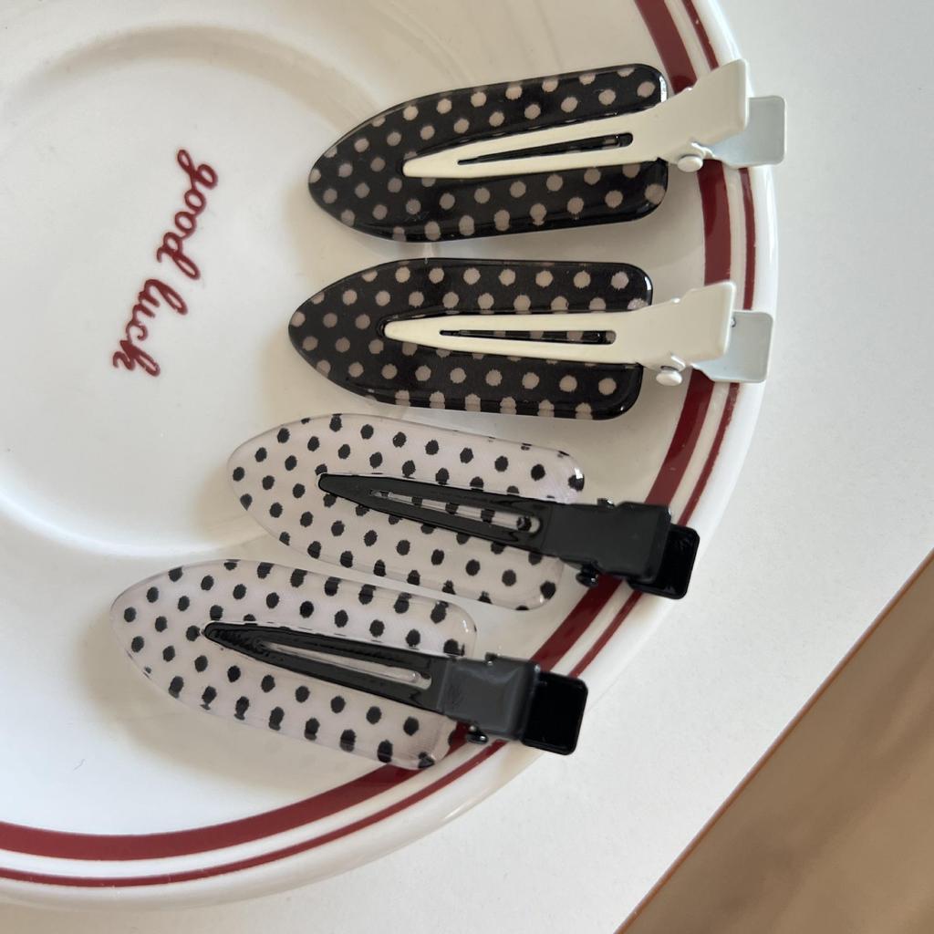 Korean Black & White Polka Dot Hair Clips: Simple, Sweet Bangs & Side Clips