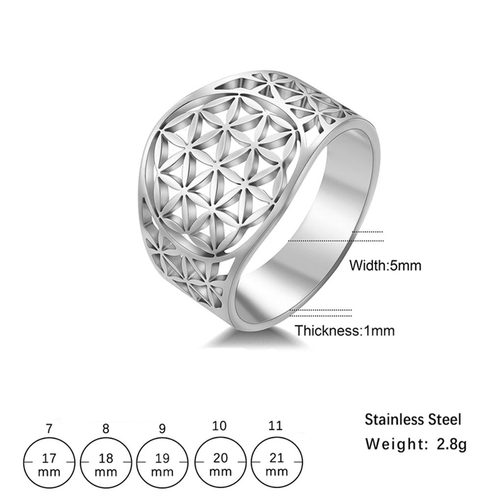  Flower of Life Rings Stainless Steel Hollow Sacred Mandala Ring for Women Men Spiritual Jewelry Gift