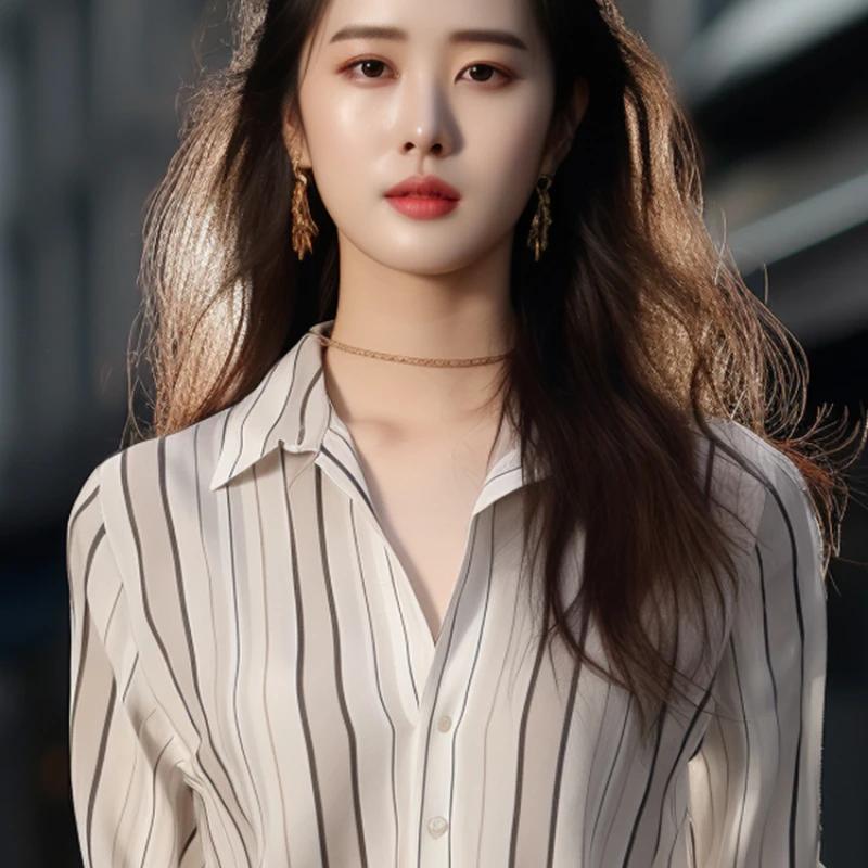 Stripe Women Shirt Vintage Blouse Fashion Spring Autumn Womens Tops Casual Female Clothing Loose Elegant Shirts for Women
