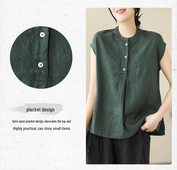 Women's Plus Size Linen Cotton Sleeveless Summer Top - Loose Fit for Middle-Aged & Elderly