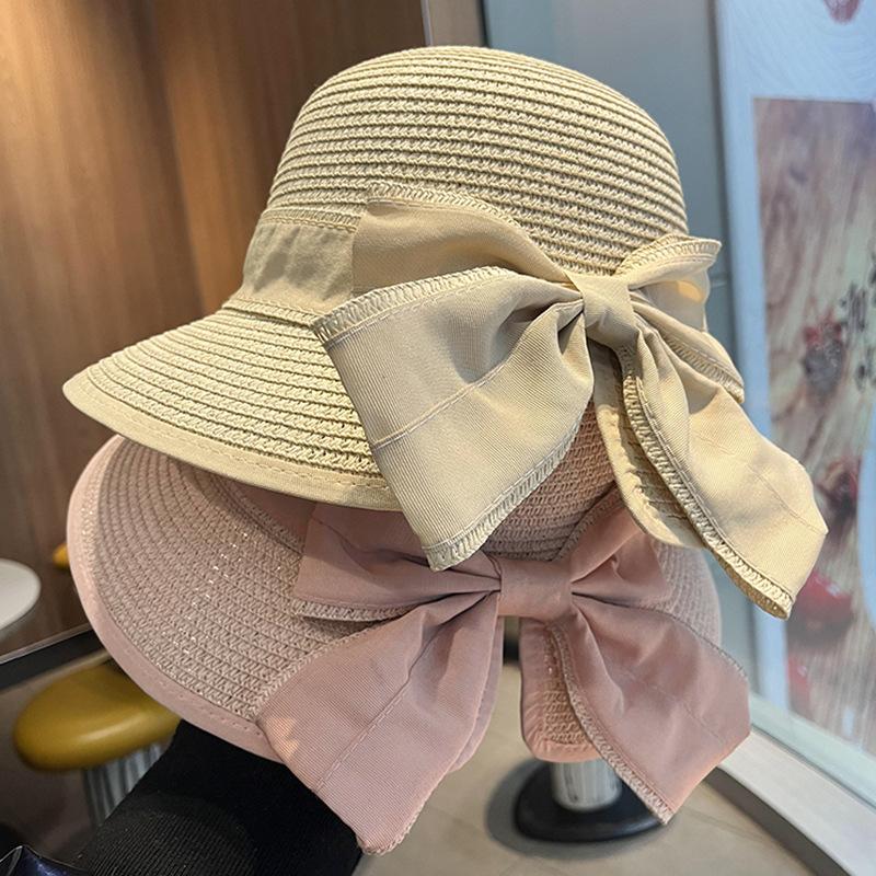 French Elegant Bow Straw Hat Fashion Versatile Sun Hat Women's Seaside Sun Hat Spring and Summer Big Eaves Sun Protection Hat