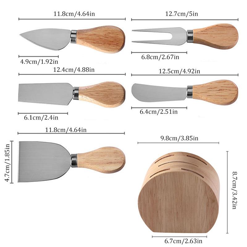Eichenholz Magnetischer Käsemesserhalter Käsemesser und Gabel Set Edelstahl Käsemesser 5-teiliges Set