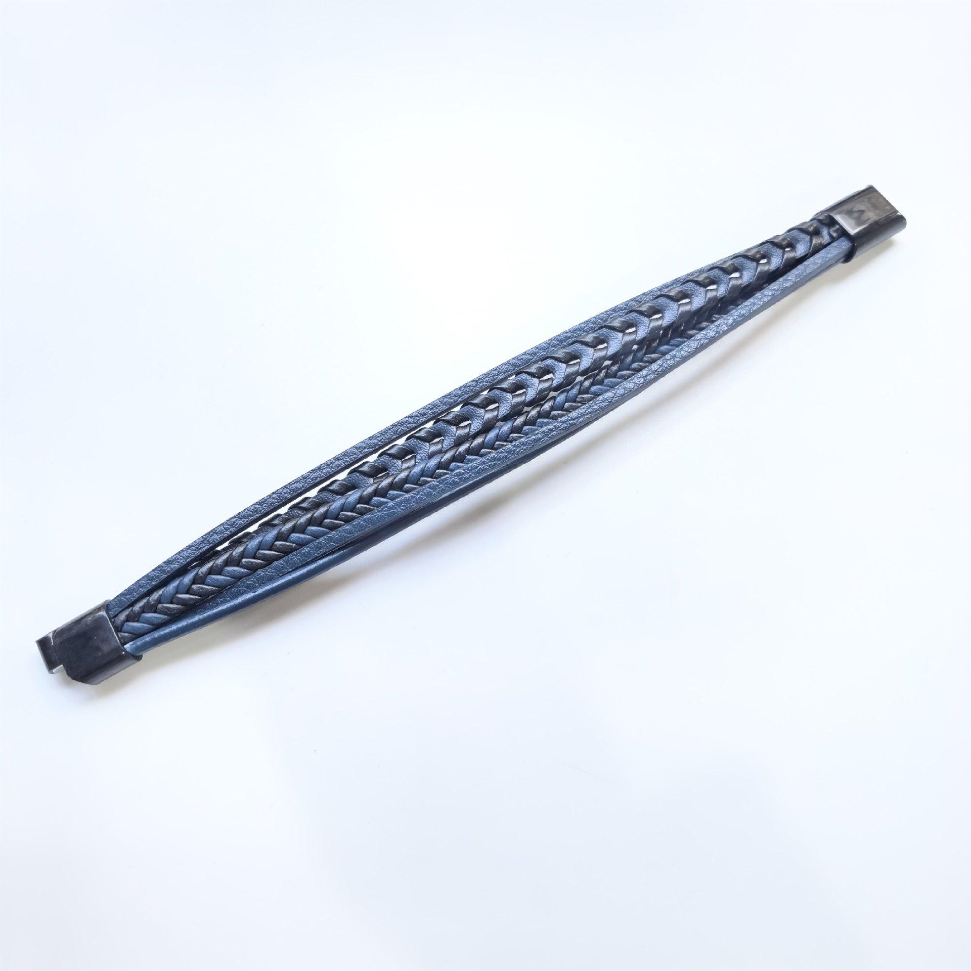 Trendy Handmade Men s Leather Woven Alloy Bracelet синий