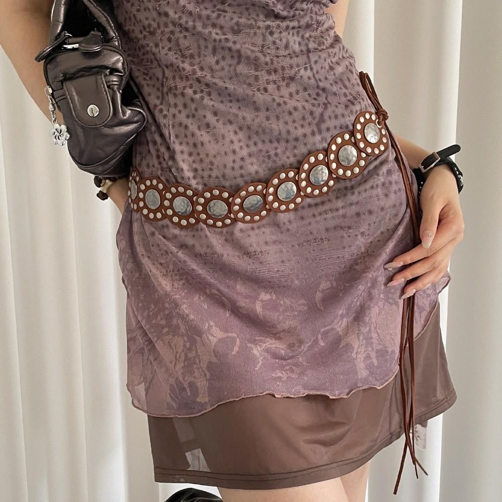 Black Coffee Women's Rivet Belt Round Dress Jeans Belt Trendy Leather Waist Belt  Spicy Girls