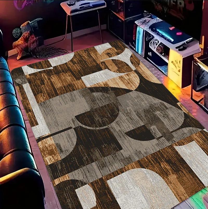 

Vintage Brown-Black Geometric Texture Patchwork Area Rug Industrial Retro Style Non-Slip Floor Mat for Living Rooms Game Spaces 40x60cm