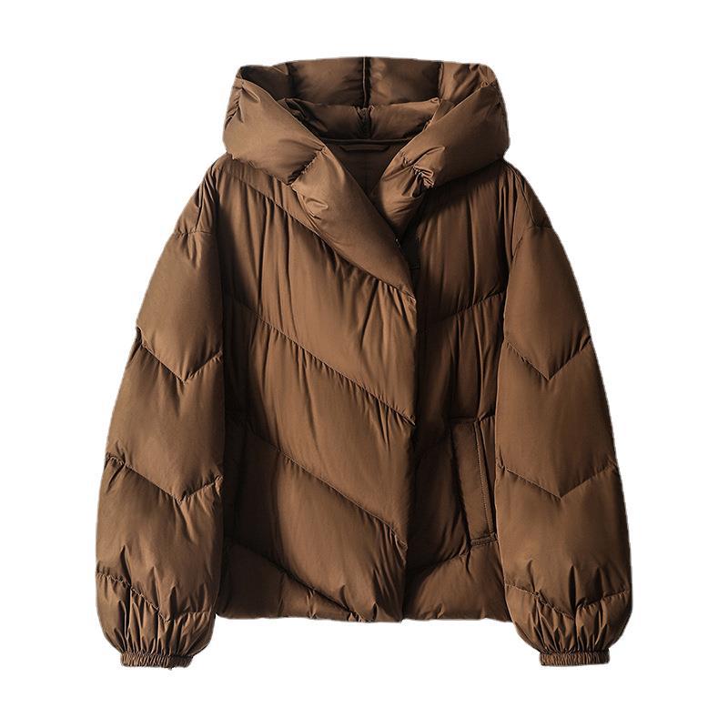 Light luxury white goose down jacket, hooded short bread jacket, new autumn and winter models are strictly selected for winter women's clothing.