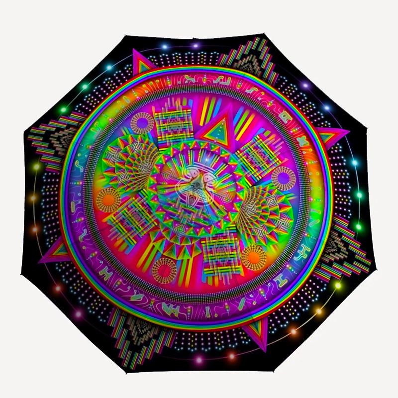 

1pc Psychedelic Mandala Folding Umbrella, Durable, Suitable for Outdoor Activities or Rain, Suitable for Commuting yy251027097