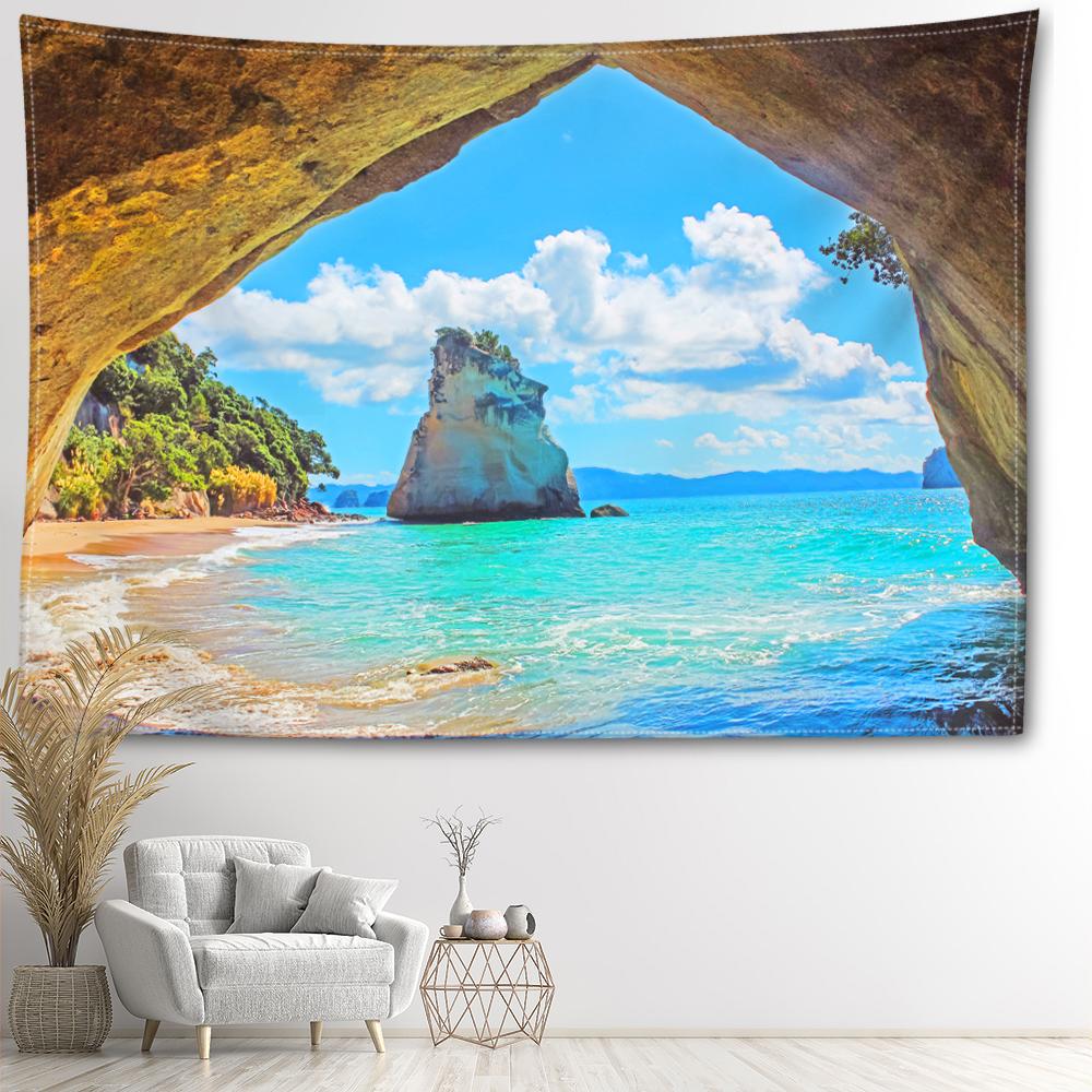 Cave Reef Sea View Tapestry Wall Hanging Natural And Minimalist Scenery Bohemian Art Modern Style Home Decor