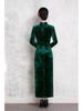 Women's Velvet Green Cheongsam: Retro High-End Autumn/Winter Long Sleeve Dress