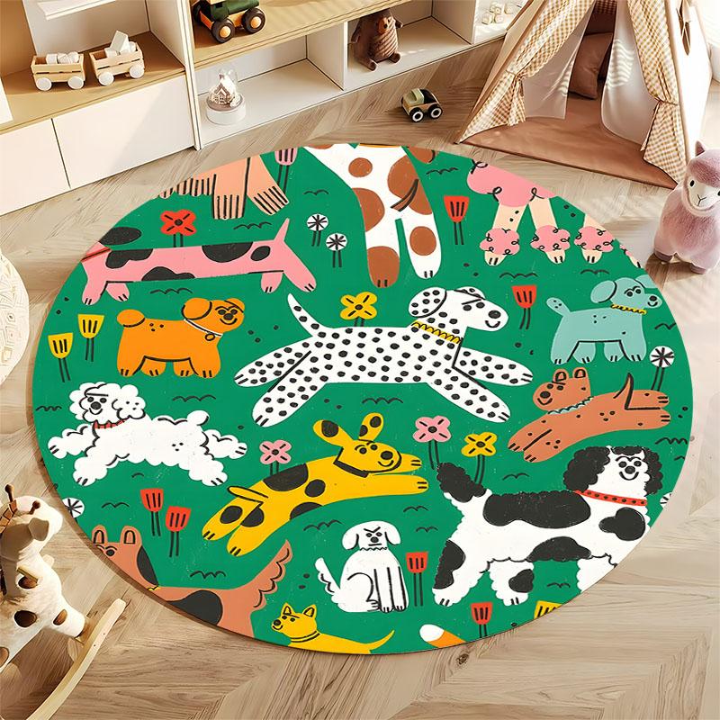 Colorful Dog Pattern Rug for Playroom or Nursery Round Carpet for Home Sofa Bedroom, Gift