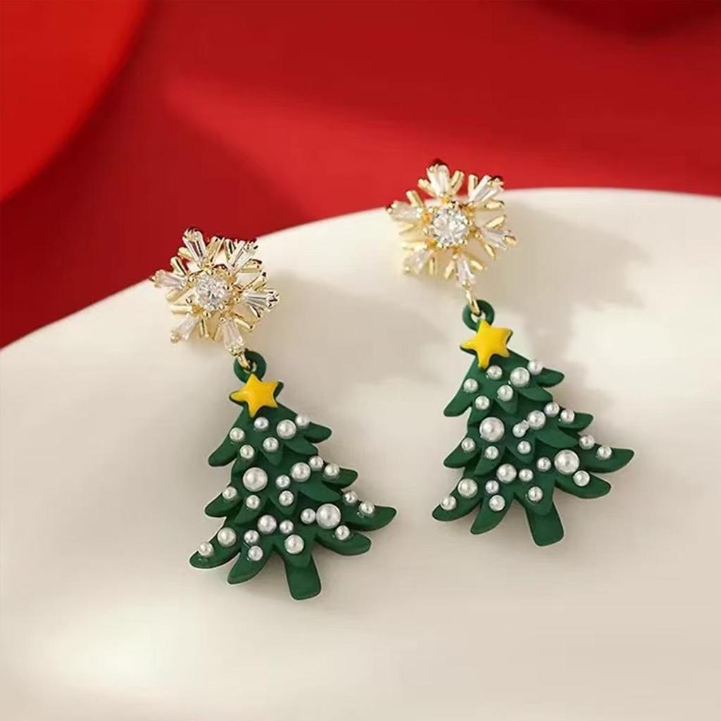 Elegant Christmas Red Bow and Snowflake Stud Earrings for Women