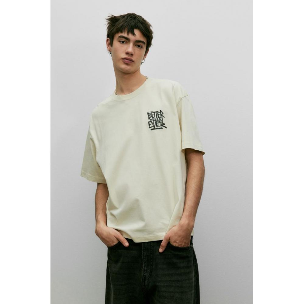 H M Loose FiT PrinT T sHirT ligHT Beige beTTer THan Ever