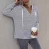 Women's Fashion Loose Striped Hooded Sweater with Drawstring and Pockets