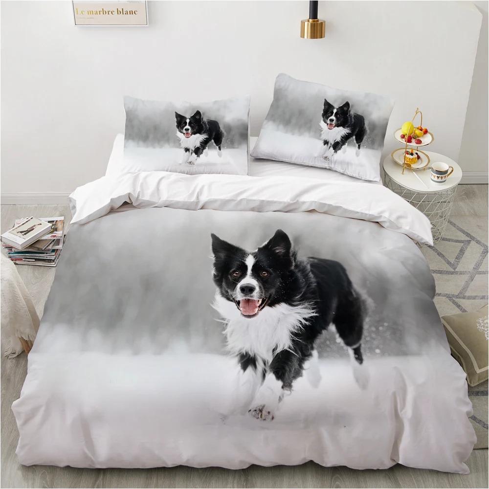 Dog Duvet Cover Set Double Queen King Size Bedding Set Black and White Border Shepherd Soft Comfortable 23pcs Twin Quilt Cover