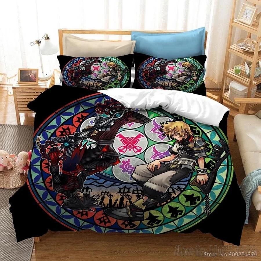 Kingdom Hearts 3D Cartoon Gedrucktes Bettbezug-Set HD Bettdeckenbezug Bettwäsche für Kinder Bettwäschesets Schlafzimmerdekor