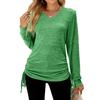 Casual Loose Fit V Neck Solid Color Long Sleeve T Shirt