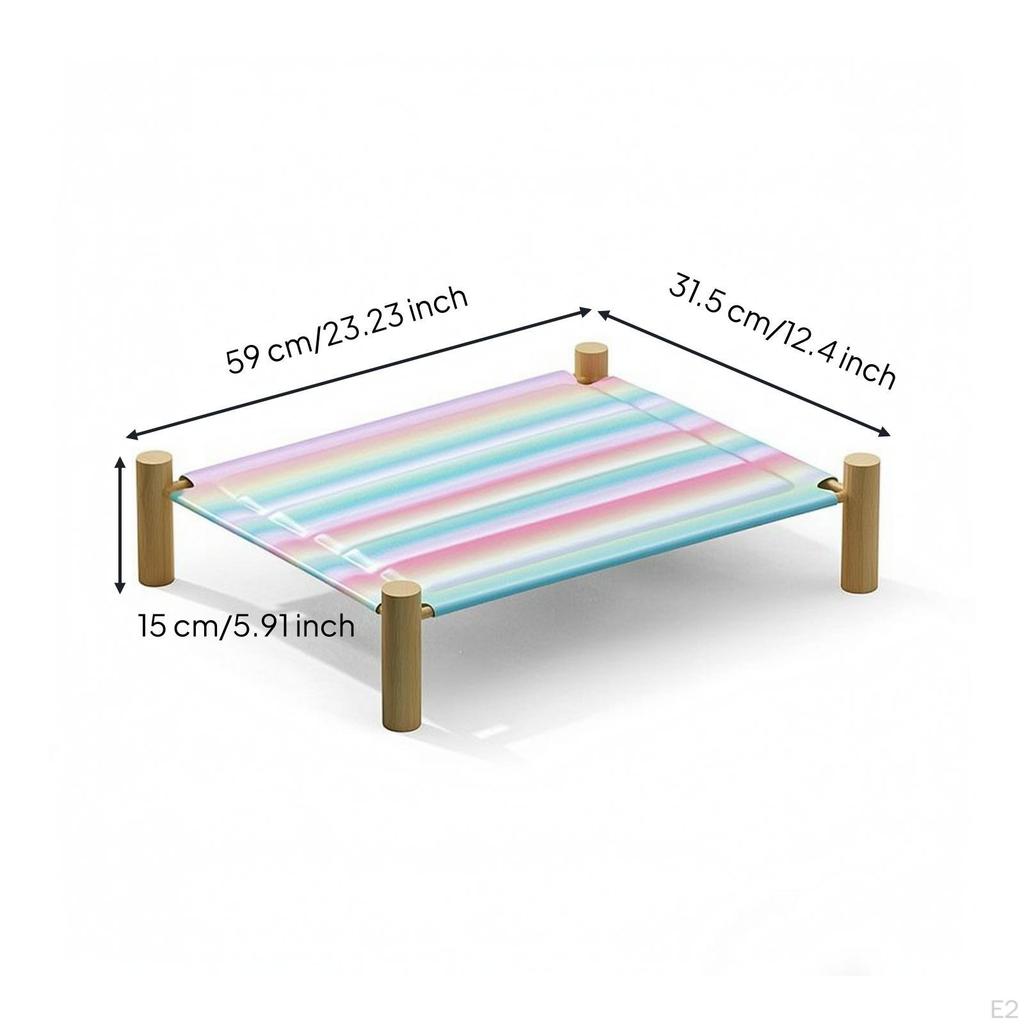Elevated Pet Lounger with Wooden Frame Cooling Bed Breathable Suspended