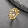 COOLTIME Women Lotus Ring Stainless Steel Buddhism Yoga Lucky Finger Ring Amulet Jewelry Gift