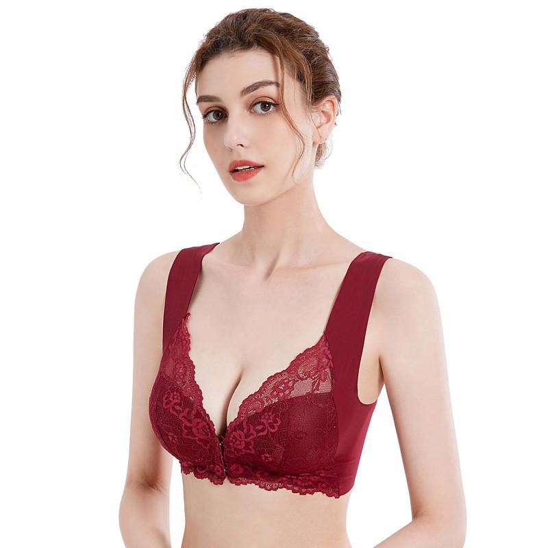 European and American plus-size front-opening button tank top, sexy lace wireless bra, push-up seamless women's lingerie