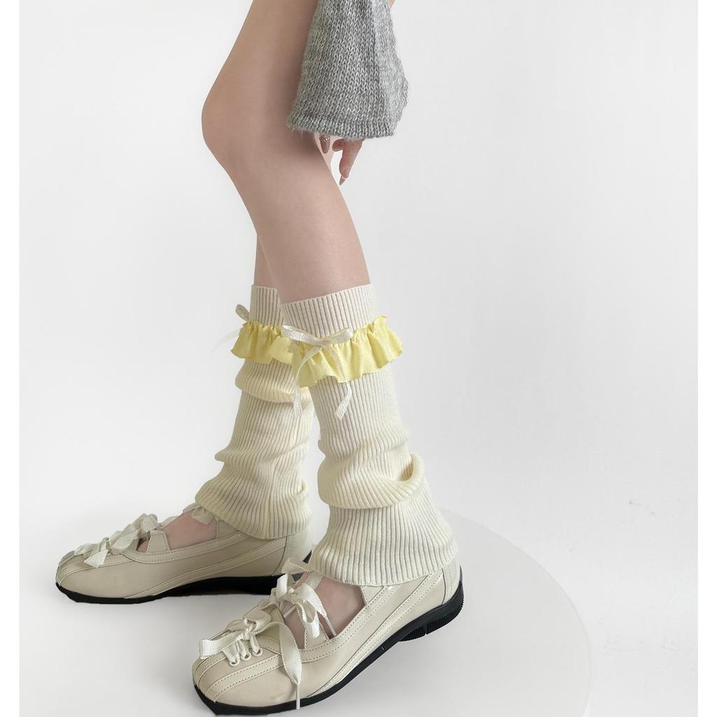 Colorful Lace Bow Ballet-Style Calf Socks: Autumn & Winter Leg Warmers