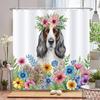 watercolor flowers and plants dog animal shower curtain Print polyester waterproof bathroom curtains with hook decorate curtain