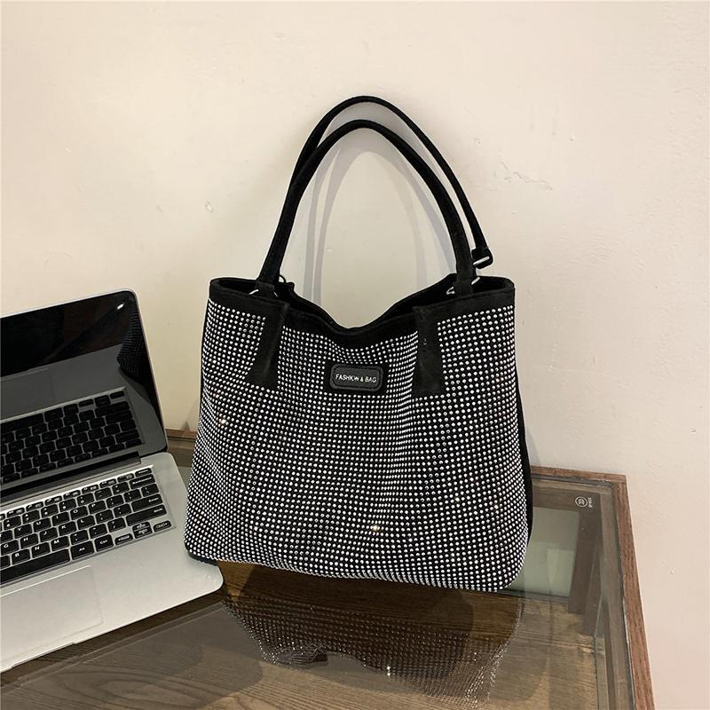 

Hasp Pu Ladies Shoulder Bags Rhineste Design Sewing Thread Bags for Women New Fashi Underarm Shopper Totes чёрный