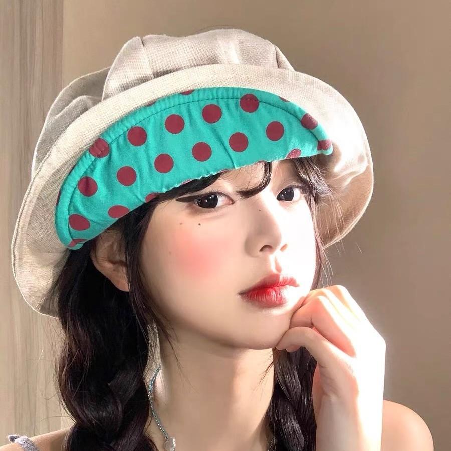 Korean Linen Retro Polka Dot Contrasting Color Brim Beret Women'S Spring And Summer Sweet Versatile Cloud Star Anise Hat