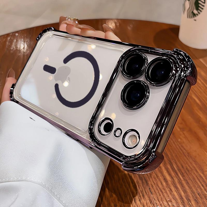 Plating Shockproof Transparent Case For iPhone 17 Air 16 15 14 13 12 Pro Max Anti Shock Proof Magsafe Wireless Charge Full Cover