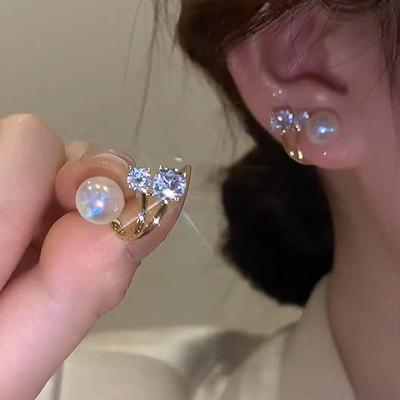 Crystal Pearl Stud Earrings for Women Elegant Pearl Zircon Earring Girls Fashion Sweet Jewelry Gifts Accessories