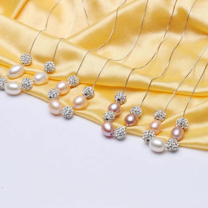 HENGSHENG Fine 8-9mm Pearl Necklaces for women wedding 4 color water drop necklace, 925 Sterling Silver Women Jewelry Necklace