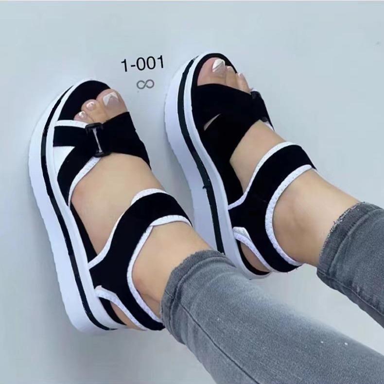 

new European and American large-size platform sandals women s supply flat-bottomed Velcro women s beach sandals 35 чорний