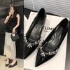 Inner Height Increase, Shallow Mouth Patent Leather Flat Bottom Summer Rhinestone Single Shoes Women'S Evening Shoes Soft Sole French Gentle Temper
