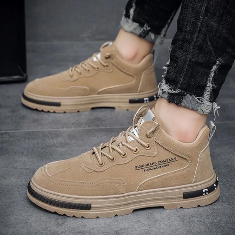 Retro Men Works Shoes Outdoor Breathable Wear-resistant Casual Sneakers Spring Fashion Anti-slip Platform Hiking Shoes Versatile