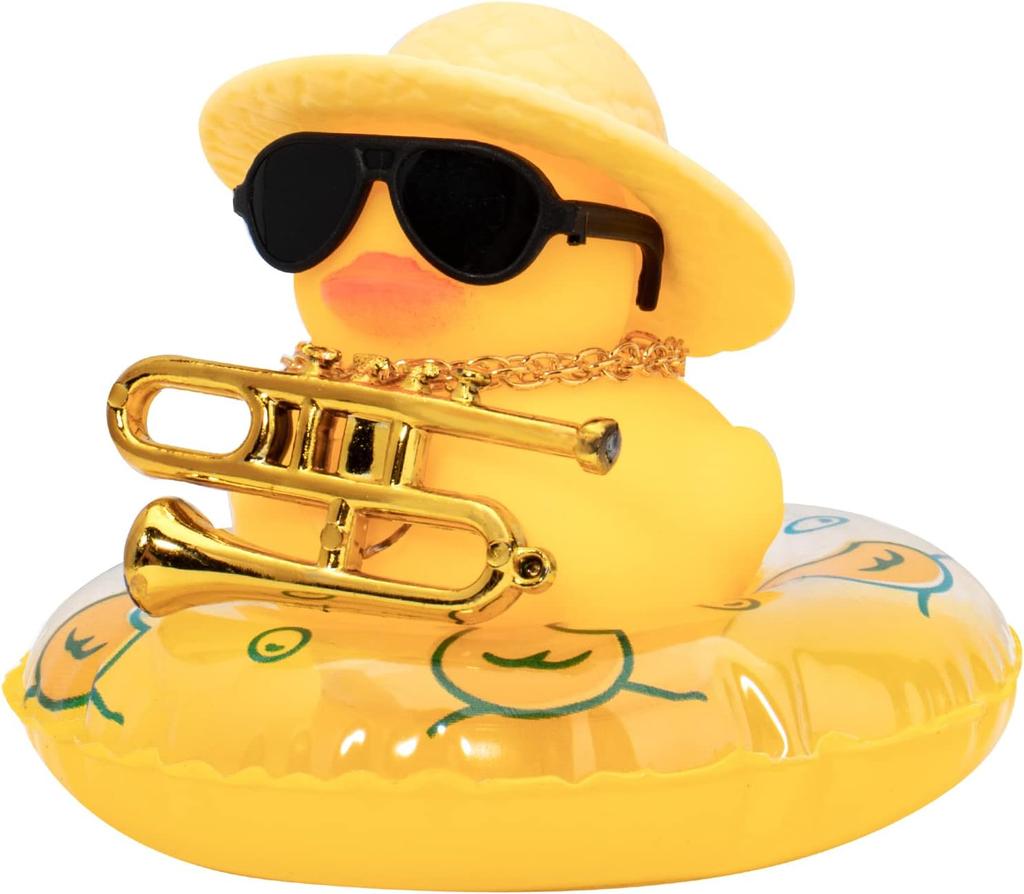 Car Duck Ornament Dashboard Decorations For Car Rubber Accessories With Sunglasses Hat Necklace Swim Ring And Mini Musical Instr