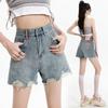 Ripped Denim Shorts for Women Summer New High Waist Slimming Loose Thin Style Hot Girl A-Line Wide Leg Hot Pants Ins Trend